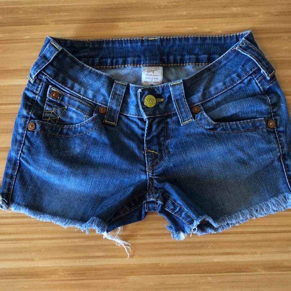 True Religion Yellow Button cutoffs